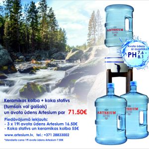 Keramikas kolba + koka statīvs + Avota ūdens